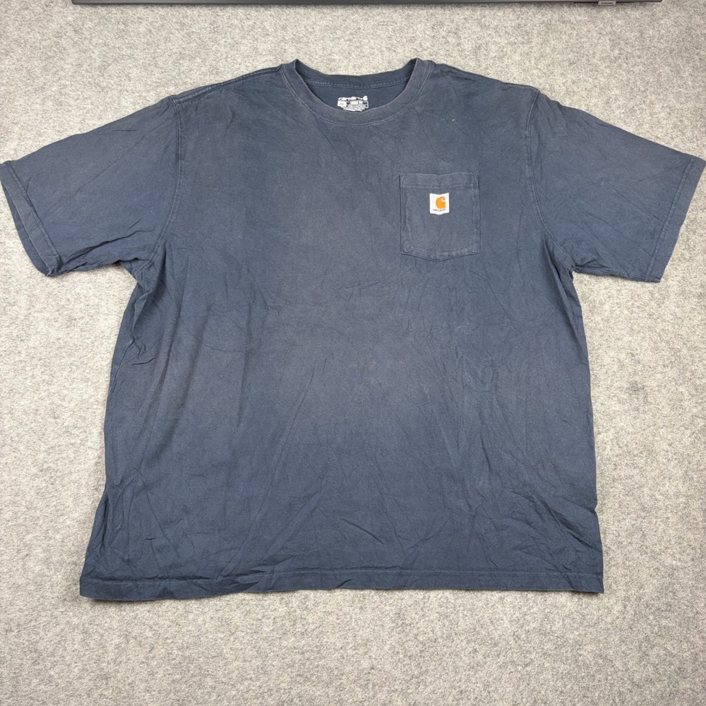 Carhartt Pocket T Shirt Mens 2XL Loose Fit Navy Blue Short Sleeve Cotton Utility